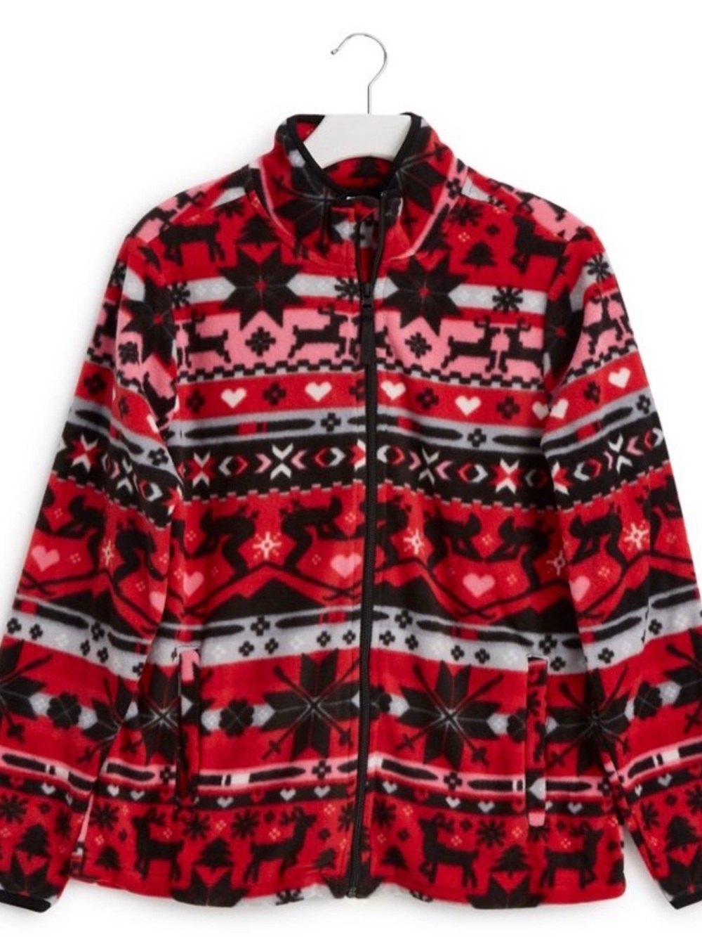 Vera Bradley Red Pink and Black Holiday Fleece Jacket